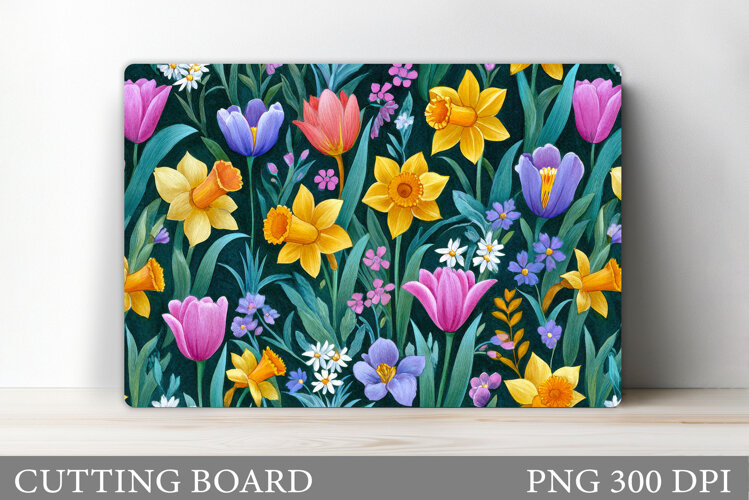 Spring Flowers Cutting Board. Flowers Kitchen Cutting Board example image 1