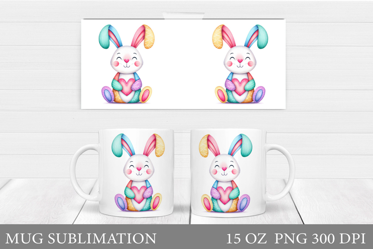 Valentines Bunny Mug Wrap Design. Bunny Mug Sublimation