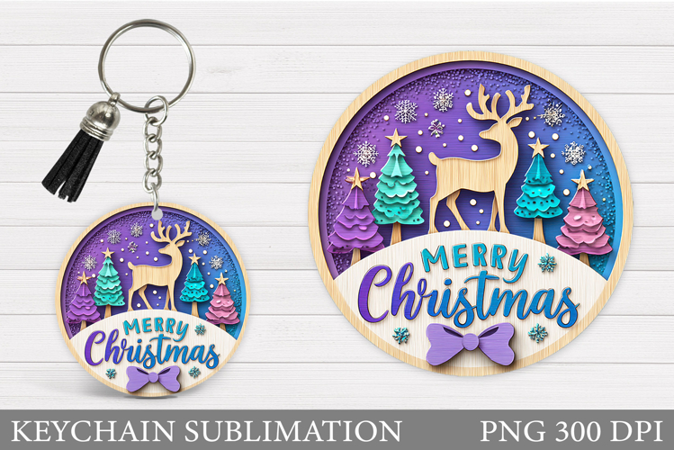 Reindeer Keychain Design. Winter Deer Round Keychain