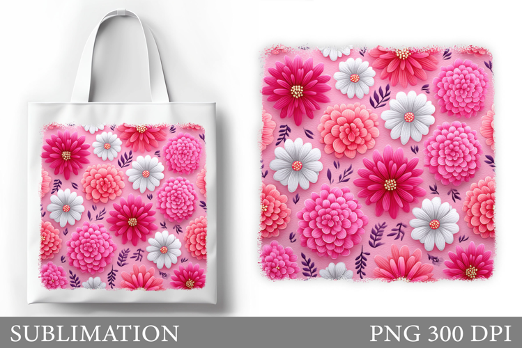 3D Flowers Tote Bag Design. Floral Tote Bag Sublimation