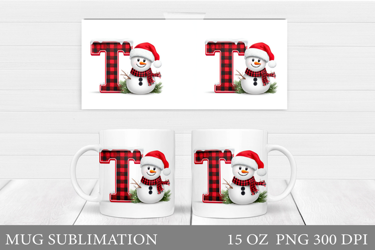 Christmas Letter T Sublimation. Christmas Mug Design