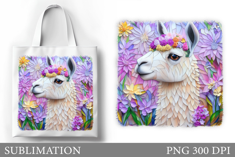 Cute Lama Tote Bag Sublimation. Lama Flowers Sublimation