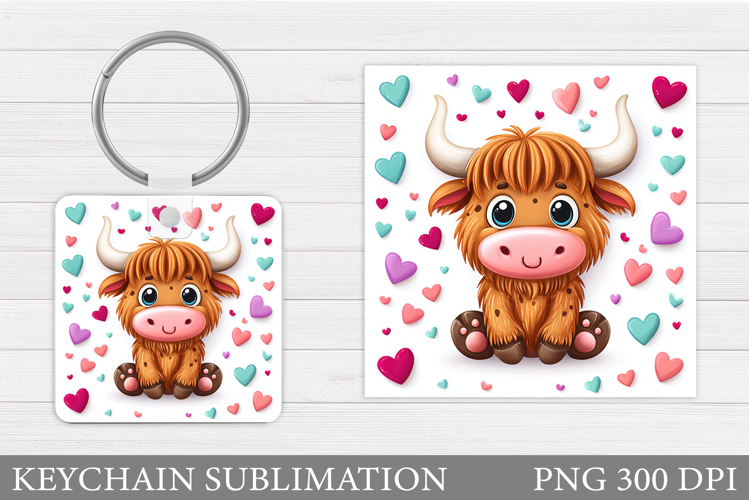 Highland Cow Keychain. Cute Cow Keychain Sublimation