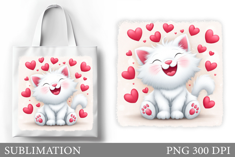 Valentines Cat Tote Bag. Valentines Cat Sublimation