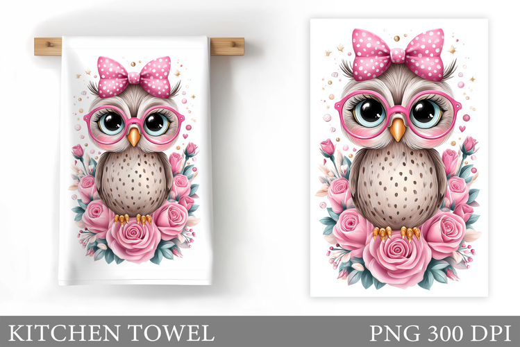 Cute Owl Kitchen Towel. Owl Flowers Kitchen Towel Design