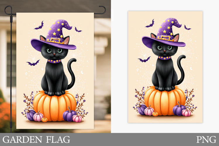 Halloween Cat Garden Flag. Cute Halloween Garden Flag Design