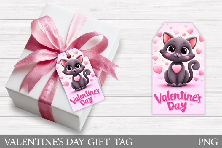 Valentines Cat Gift Tag Design. Valentine Gift Tag Printable