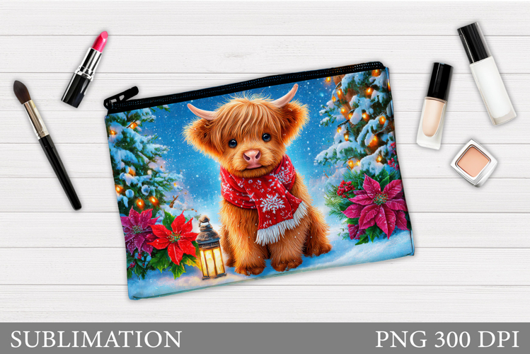 Christmas Cow Cosmetics Bag. Christmas Makeup Bag Design