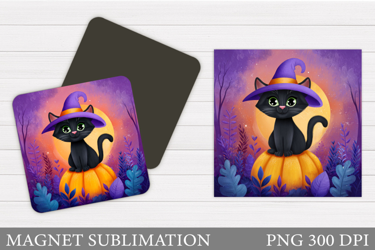 Black Cat Magnet Sublimation. Cat Halloween Magnet Design