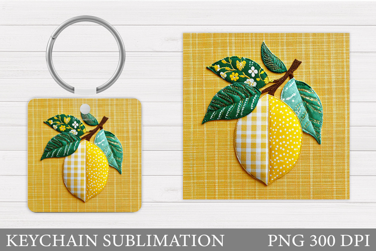 Patchwork Lemon Keychain Design. Lemons Keychain Sublimation