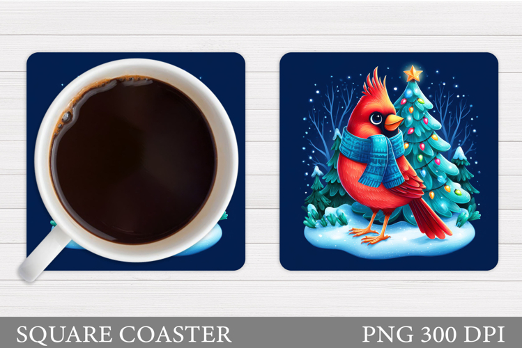 Cardinal Coaster Sublimation. Christmas Coaster Design