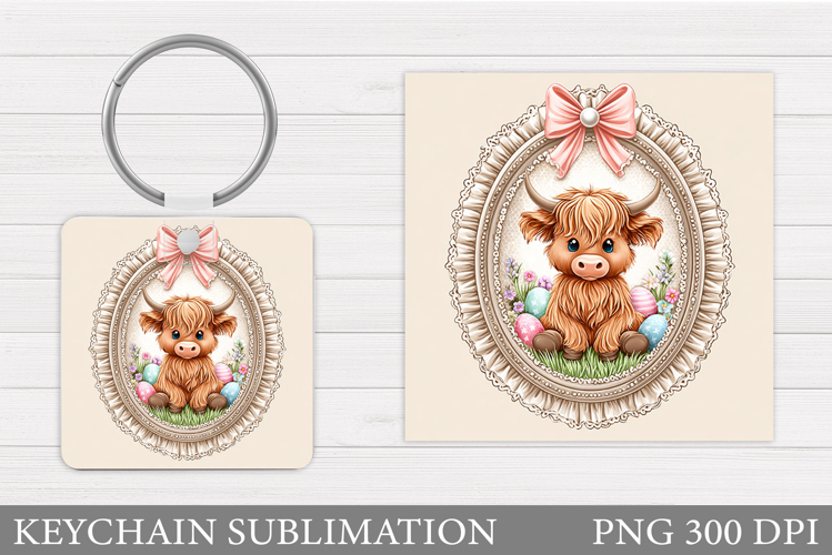 Easter Cow Keychain Sublimation. Easter Keychain Design