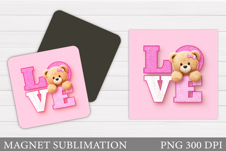 Valentines Bear Magnet. Cute Bear Square Magnet