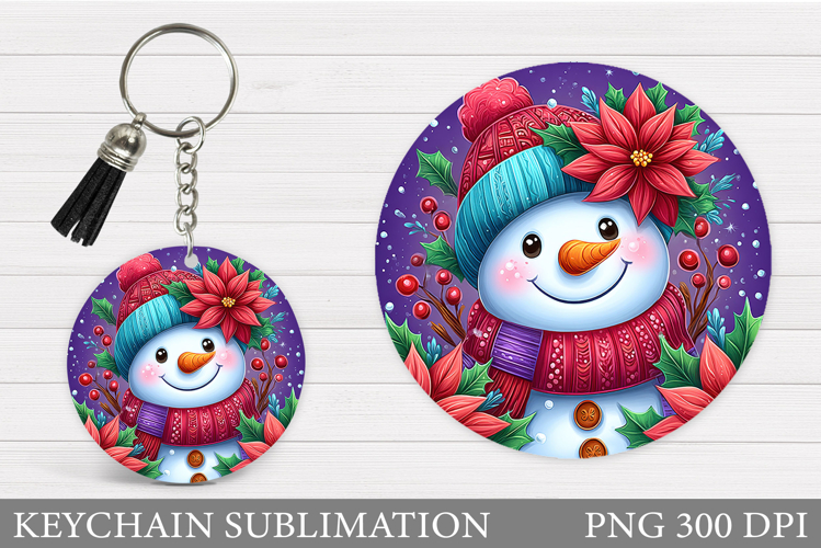 Cute Snowman Keychain Sublimation. Christmas Keychain Design