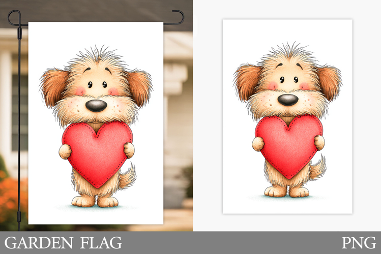 Valentines Dog Garden Flag. Valentines Garden Flag Design