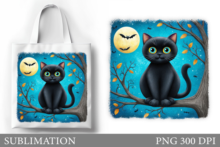 Black Cat Tote Bag Design. Cat Sublimation