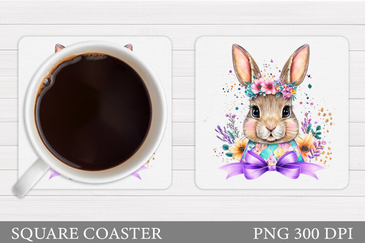 Cute Bunny Coaster Design. Bunny Flowers Coaster Sublimation example image 1