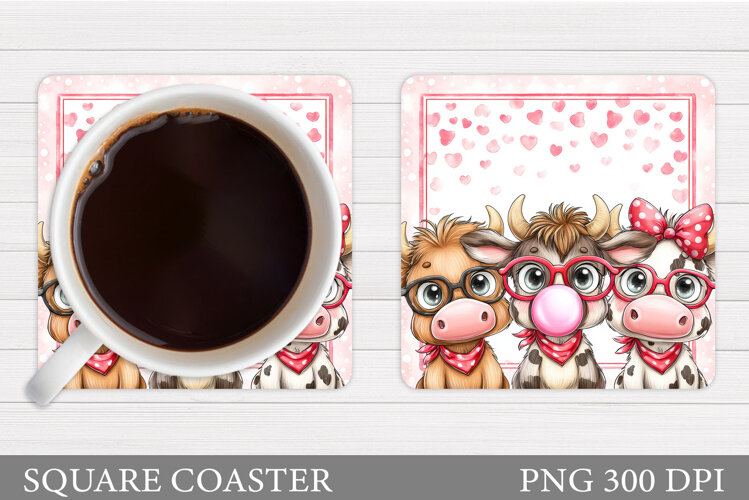 Valentines Cow Coaster Design. Valentines Square Coaster example image 1