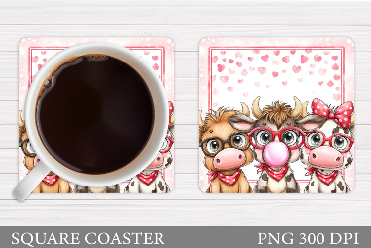 Valentines Cow Coaster Design. Valentines Square Coaster