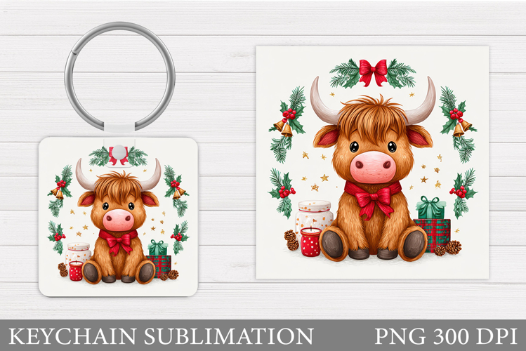 Christmas Cow Keychain. Christmas Keychain Sublimation