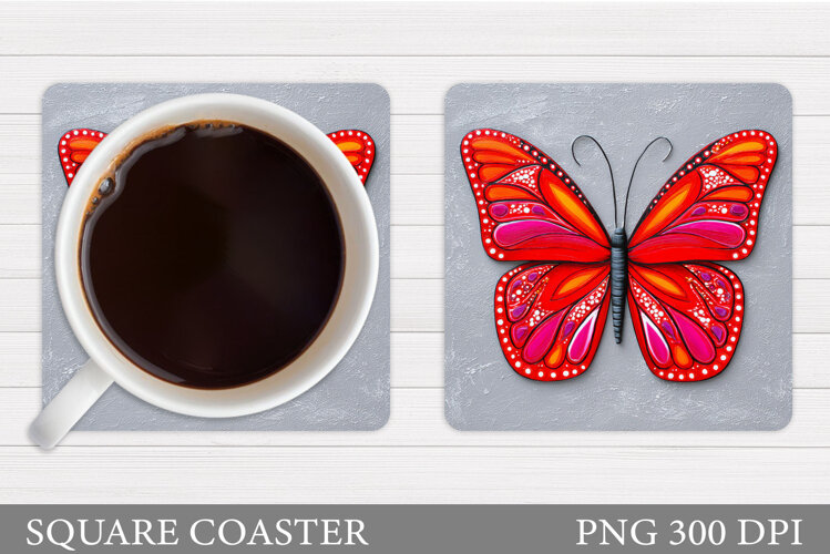 Butterfly Coaster Sublimation. Butterfly Square Coaster example image 1