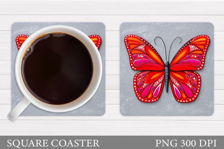 Butterfly Coaster Sublimation. Butterfly Square Coaster