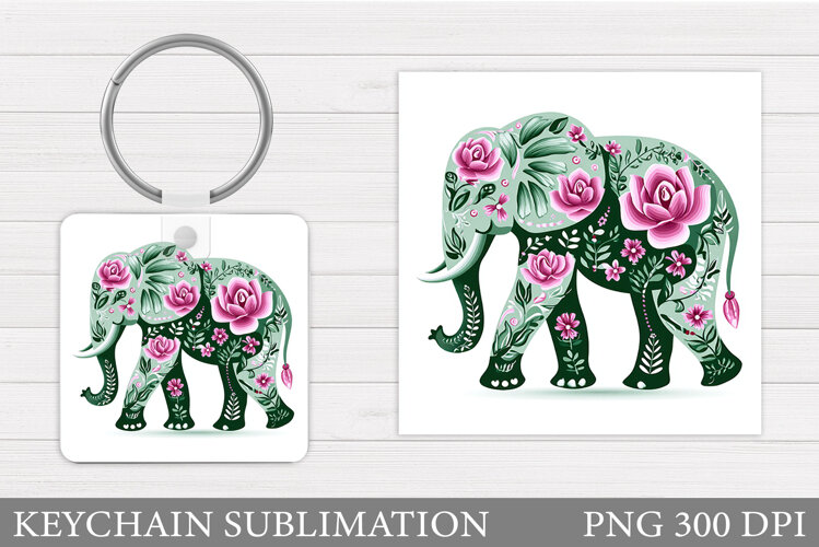 Floral Elephant Keychain. Elephant Flowers Keychain Design example image 1