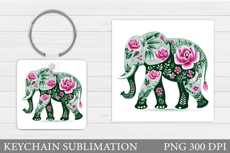 Floral Elephant Keychain. Elephant Flowers Keychain Design
