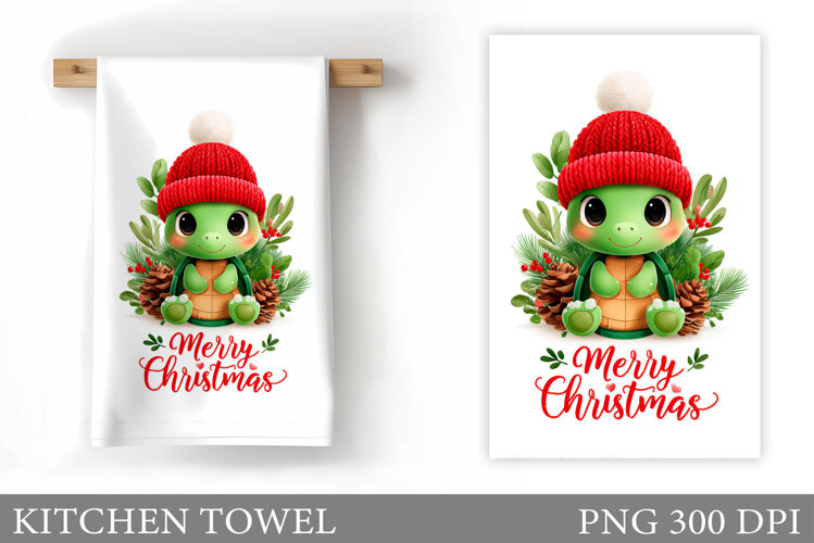 Christmas Turtle Kitchen Towel. Christmas Kitchen Towel example image 1