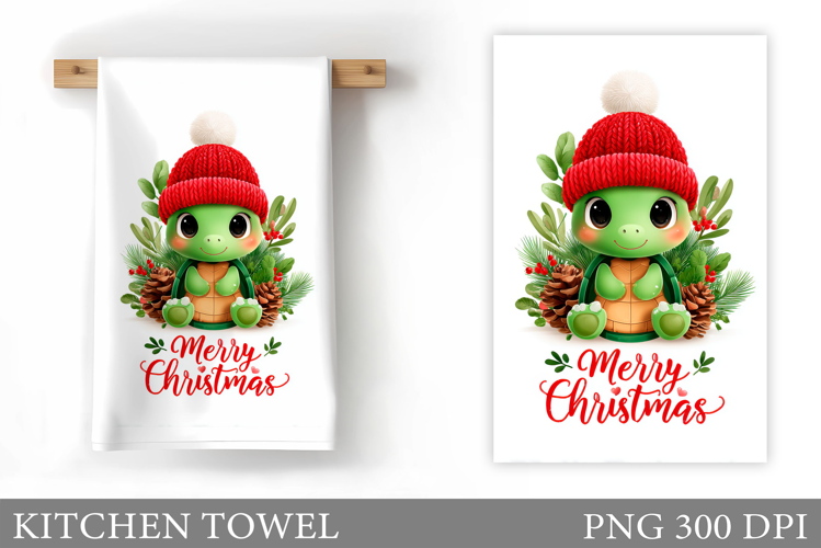 Christmas Turtle Kitchen Towel. Christmas Kitchen Towel