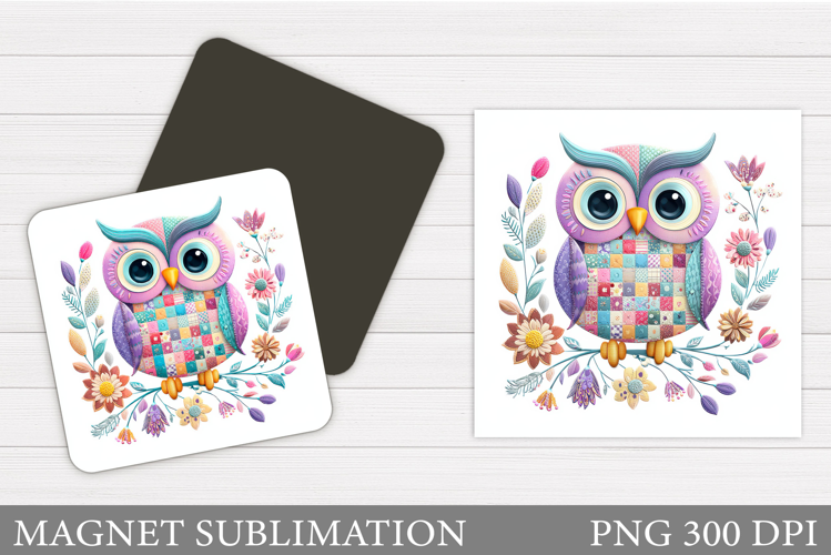 Patchwork Owl Magnet Design. Cute Owl Magnet Sublimation