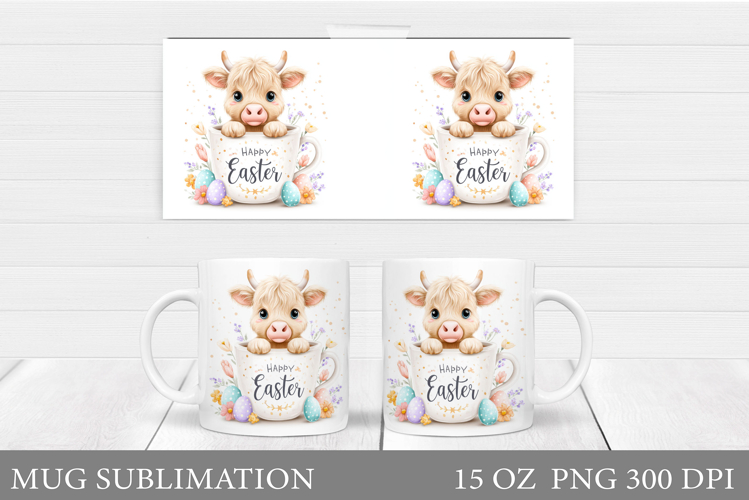 Easter Cow Mug Sublimation. Easter Mug Design