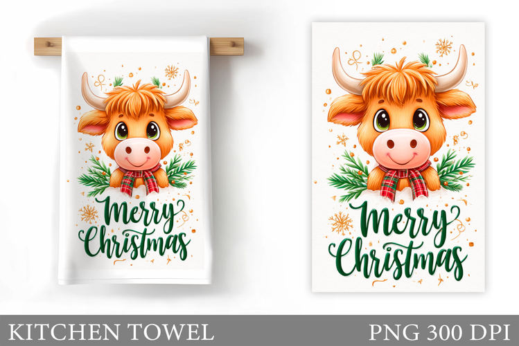 Cute Cow Kitchen Towel. Christmas Cow Kitchen Towel Design
