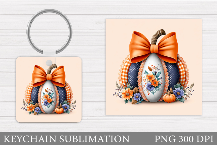 Patchwork Pumpkin Keychain. Pumpkin Keychain Sublimation