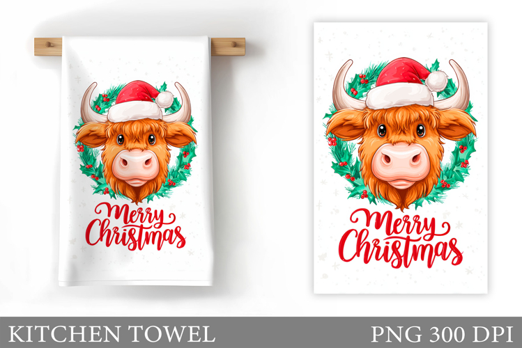 Christmas Cow Kitchen Towel Design. Christmas Kitchen Towel