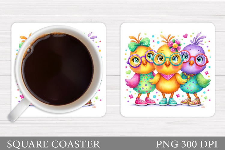 Funny Birds Coaster Design. Cute Birds Sublimation