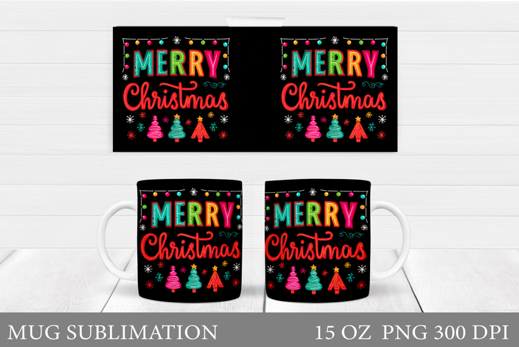 Merry Christmas Mug Design. Christmas Tree Sublimation