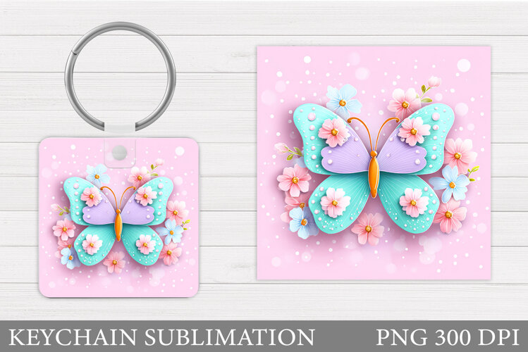 Butterfly Keychain Sublimation. Butterfly Flowers Keychain example image 1