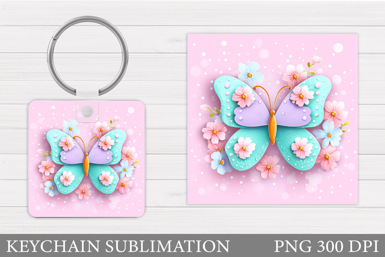 Butterfly Keychain Sublimation. Butterfly Flowers Keychain