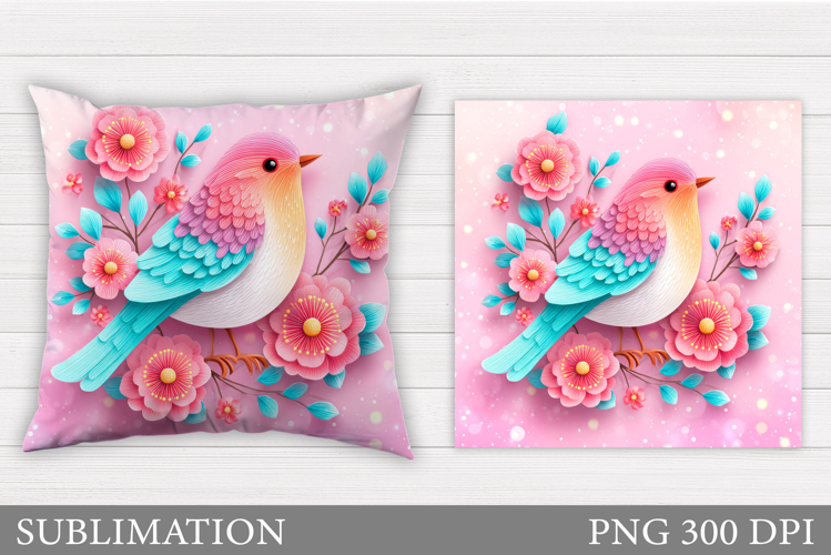 Bird Flowers Pillow Design. Bird Pillow Sublimation
