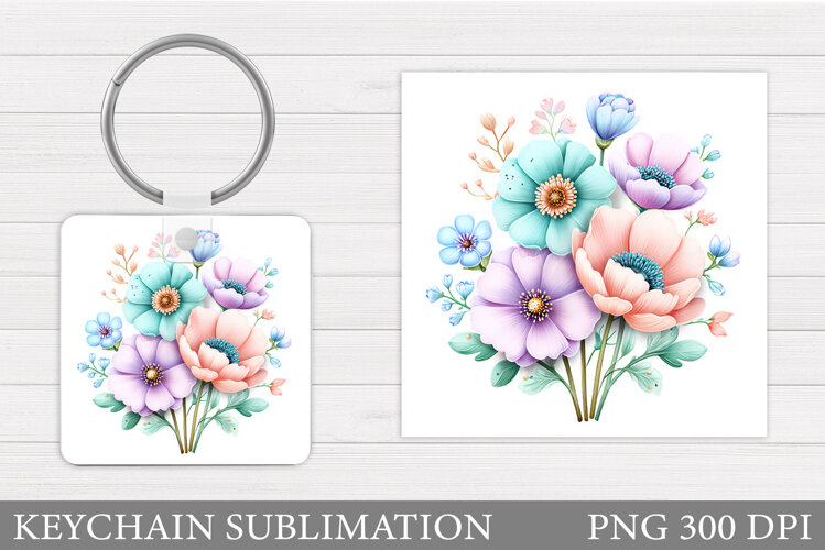 Flowers Square Keychain. Wildflowers Keychain Sublimation example image 1