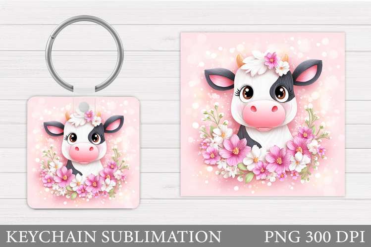 Cow Keychain Design. Cow Flowers Keychain Sublimation