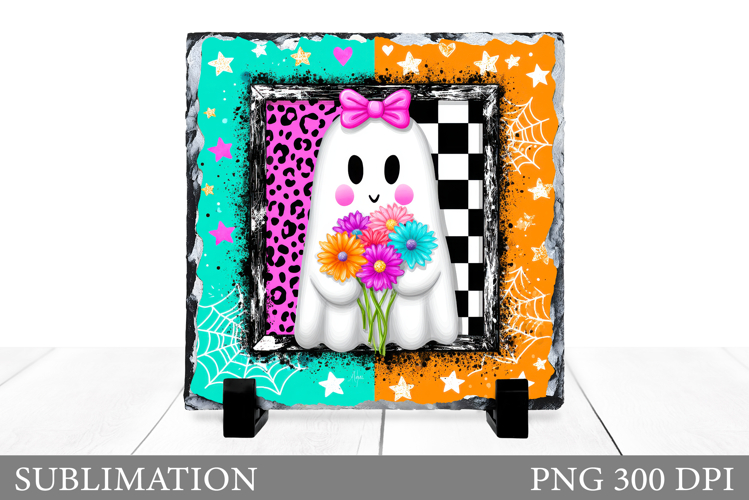 Cute Ghost Slate Design. Halloween Sublimation