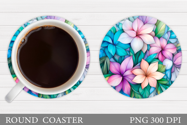 Flowers Coaster Sublimation. Floral Coaster Design