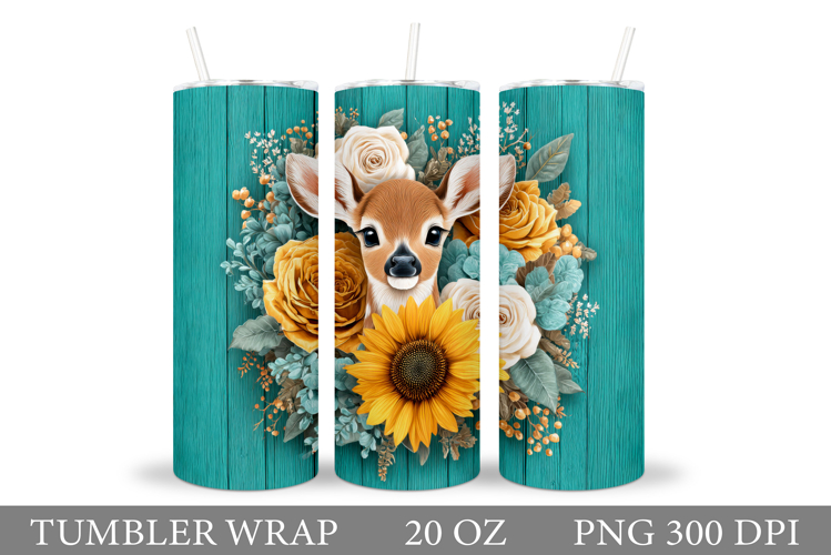 Cute Deer Tumbler Sublimation. Flowers Tumbler Design