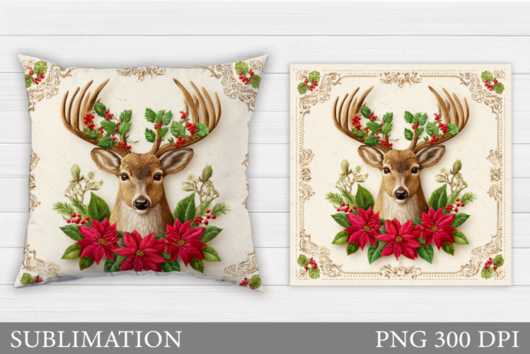 Reindeer Pillow Design. Christmas Pillow Sublimation