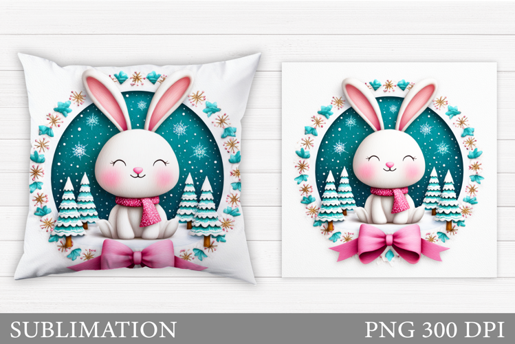 Cute Bunny Pillow Sublimation. Christmas Pillow Design
