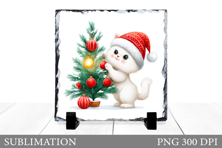Christmas Cat Sublimation. Christmas Cat Slate Design