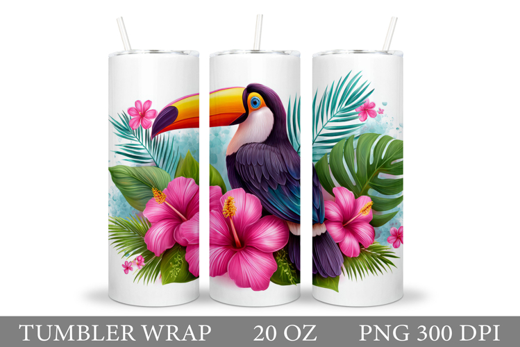 Toucan Tumbler Sublimation. Toucan Flowers Tumbler Design example image 1