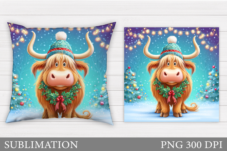 Christmas Cow Pillow Sublimation. Christmas Pillow Design